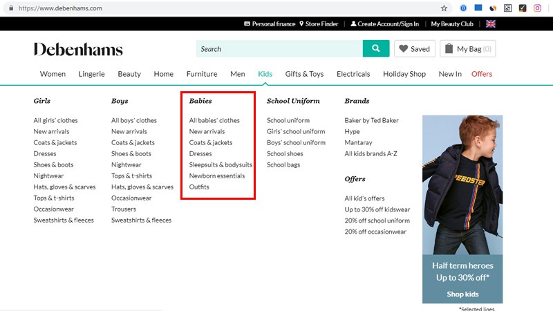 خرید از دبنهامز (debenhams)