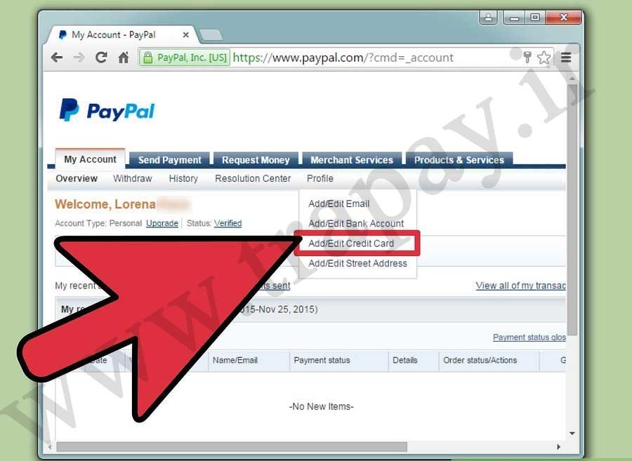 وصل کردن کارت اعتباری در آموزش وریفای پی پال