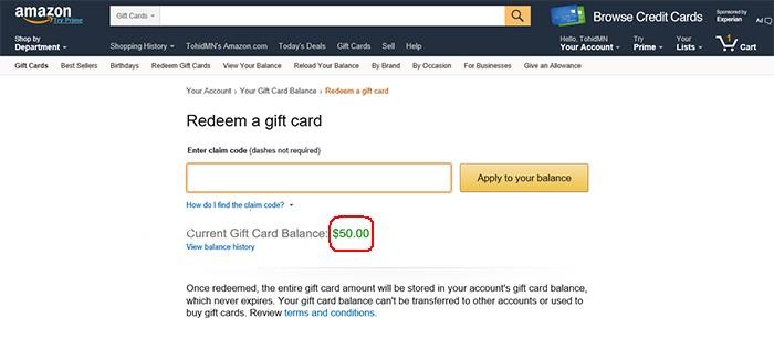 current Gift Card Balance