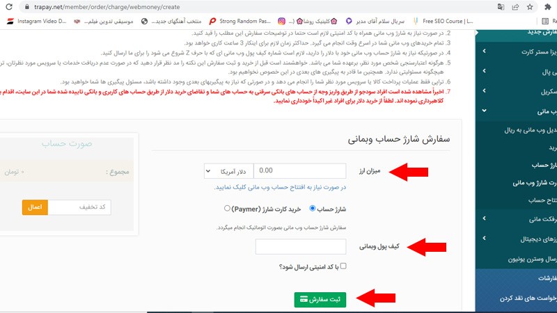 نحوه شارژ وب مانی