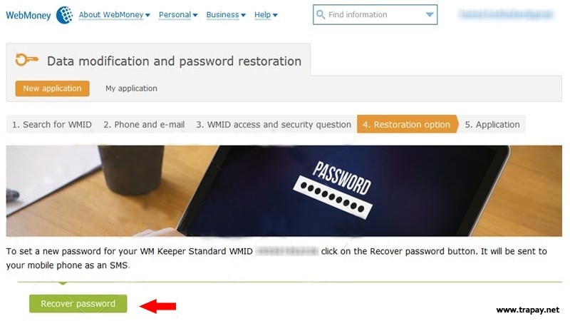 فراموشی پسورد وب مانی 